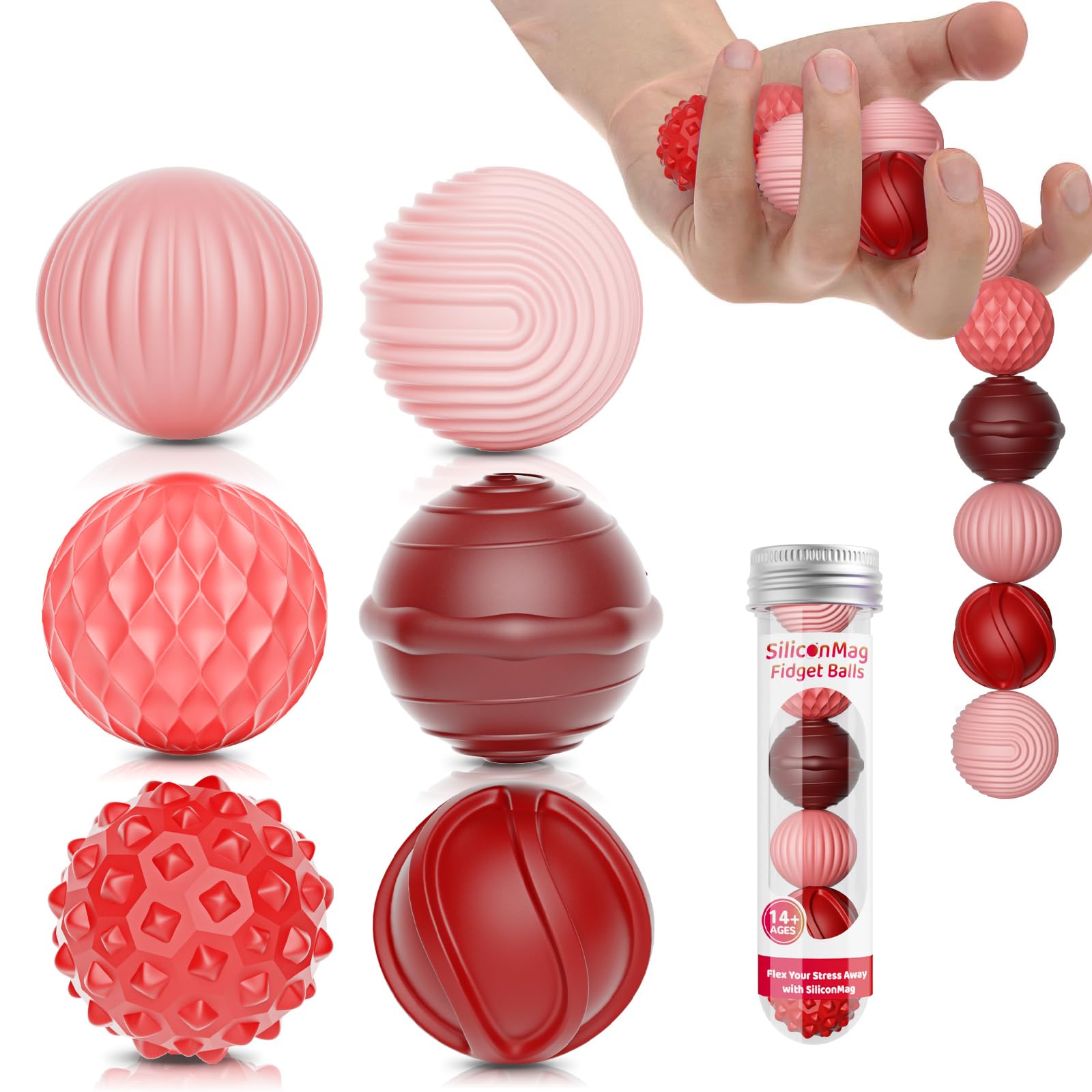 RIVGOT silicone magnetic balls with textured surface for satisfying grip and tactile stimulation.