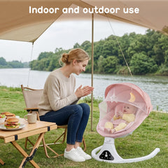 Detachable pink seat pad on RIVIPLOU baby swing for easy cleaning