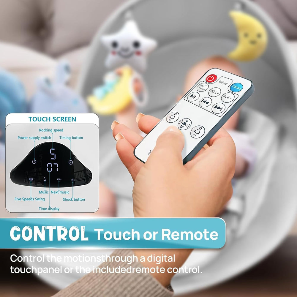 RIVIPLOU bluetooth connectivity for wireless lullabies during soothing sessions.