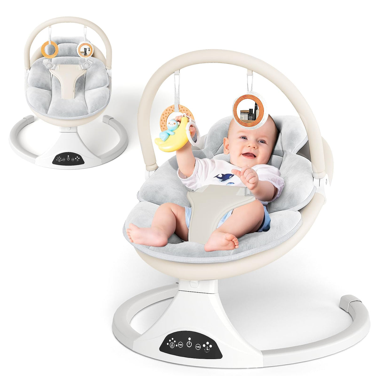 RIVIPLOU electric baby swing beige front view for soothing newborns