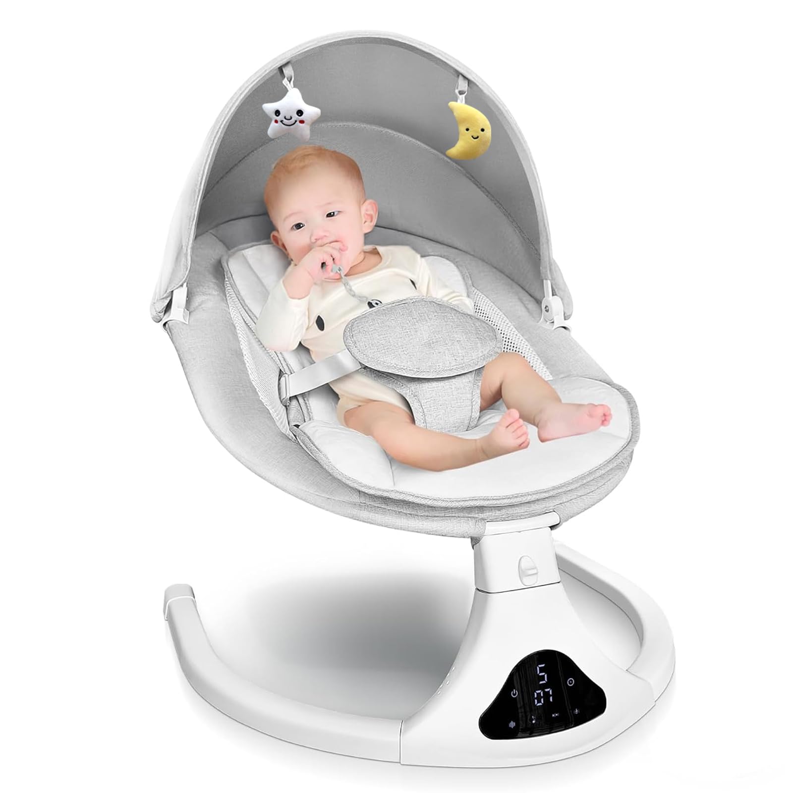 RIVIPLOU electric baby swing remote control enables easy soothing with gentle, hands-free operation.