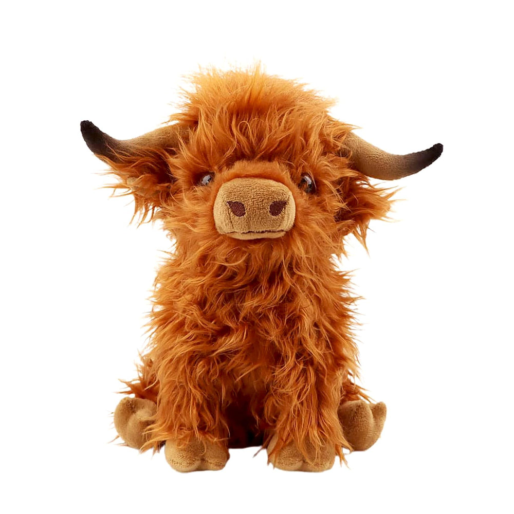Rivoeis Highland Cows plush, front view, perfect for cozy play and room decor.