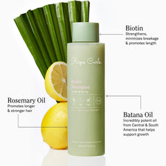 Rizos Curls Biotin Shampoo rich lather delivering strength and softness
