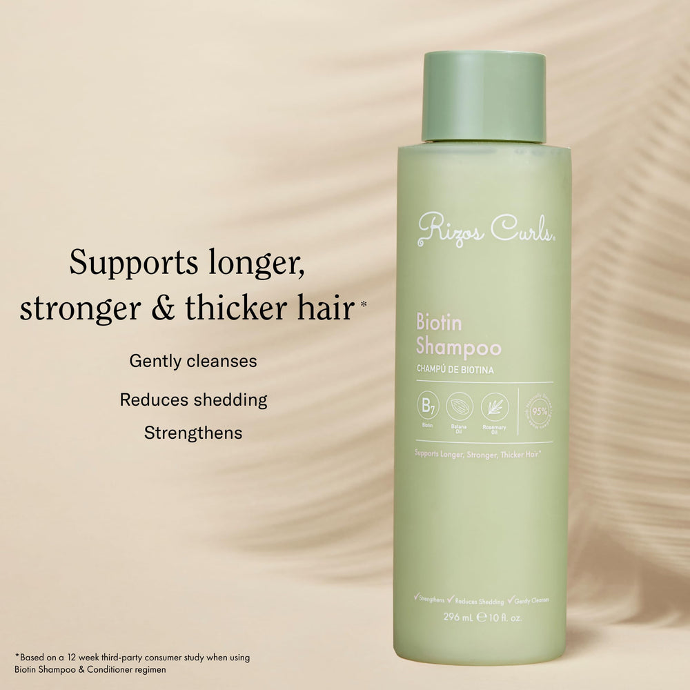 Rizos Curls Biotin Shampoo with rosemary oil and saw palmetto for vitality