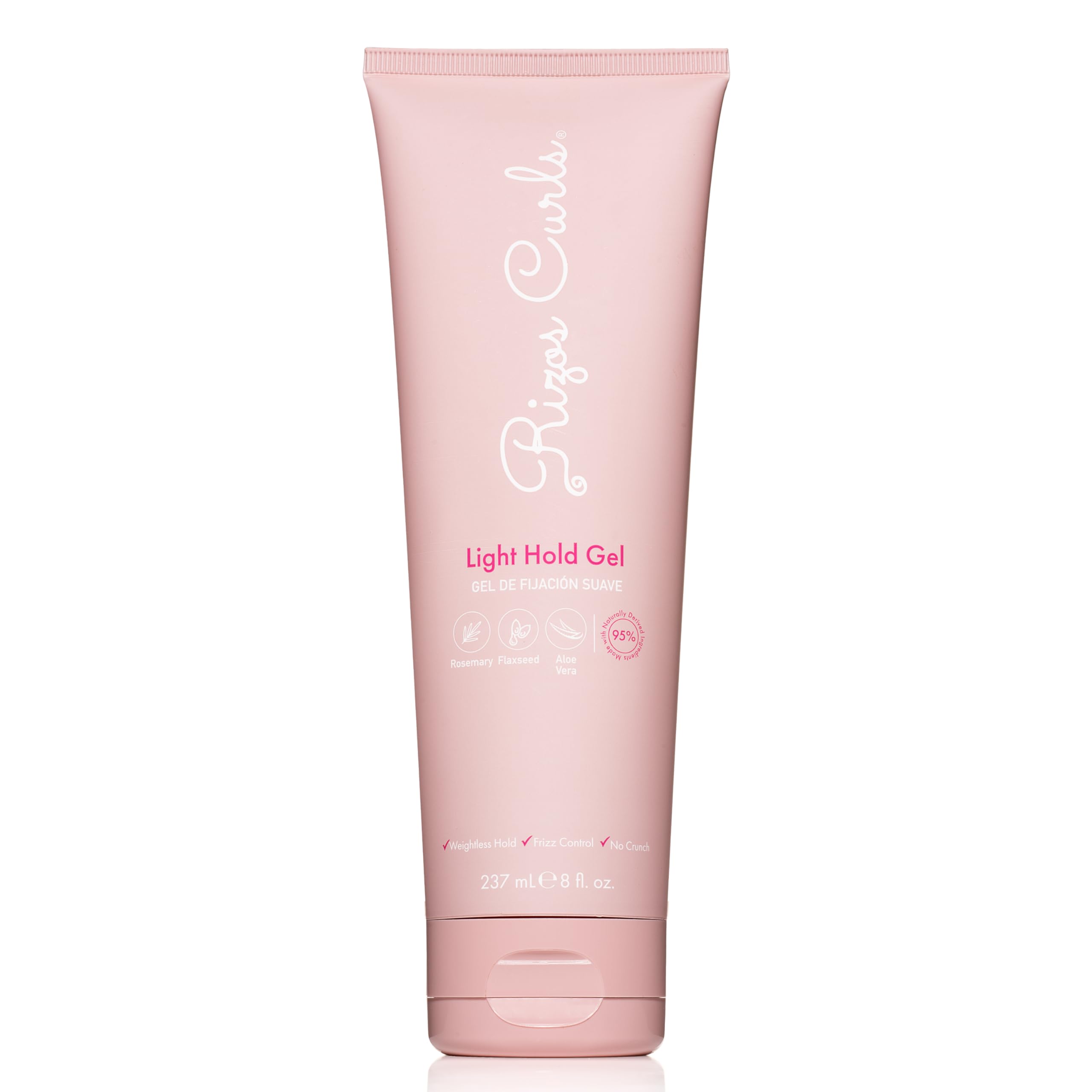 Rizos Curls Light Hold Gel bottle showing flexible curl definition and shine.