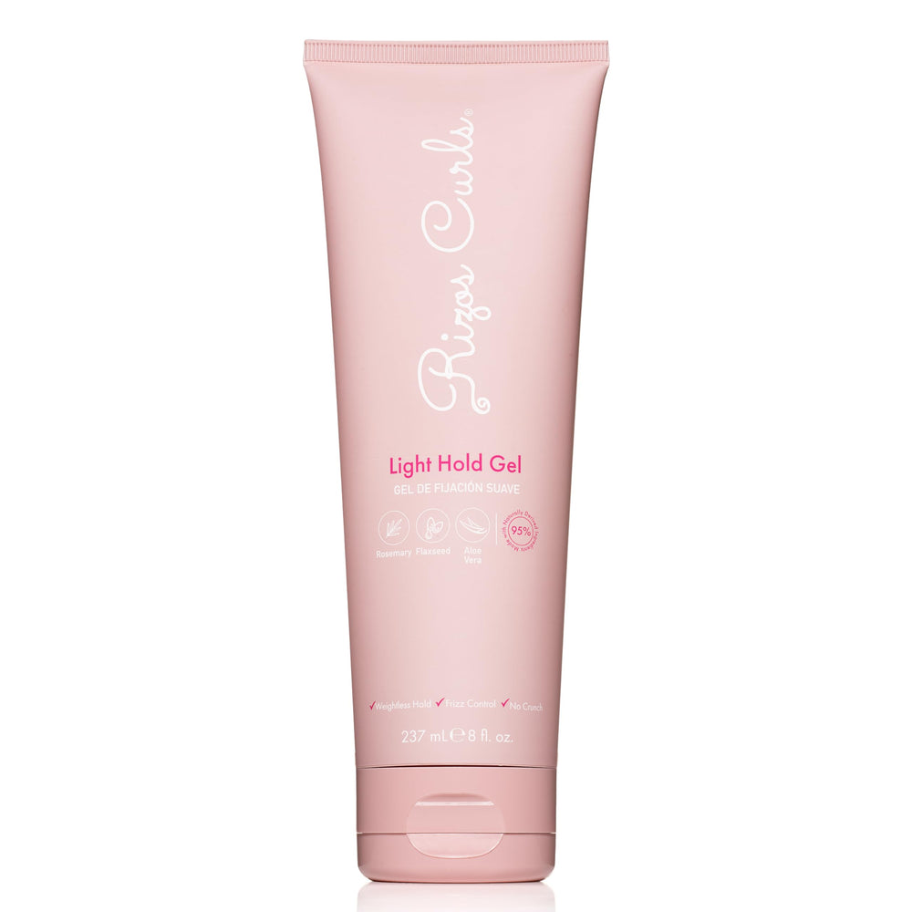Rizos Curls Light Hold Gel bottle showing flexible curl definition and shine.