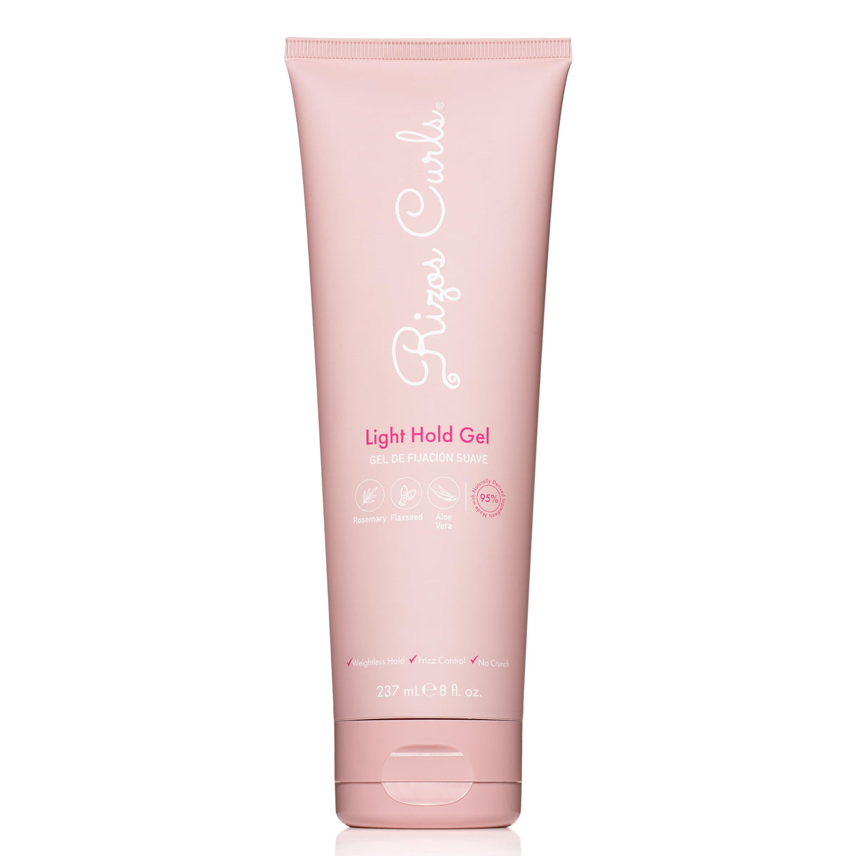 Rizos Curls Light Hold Gel bottle showing flexible curl definition and shine.