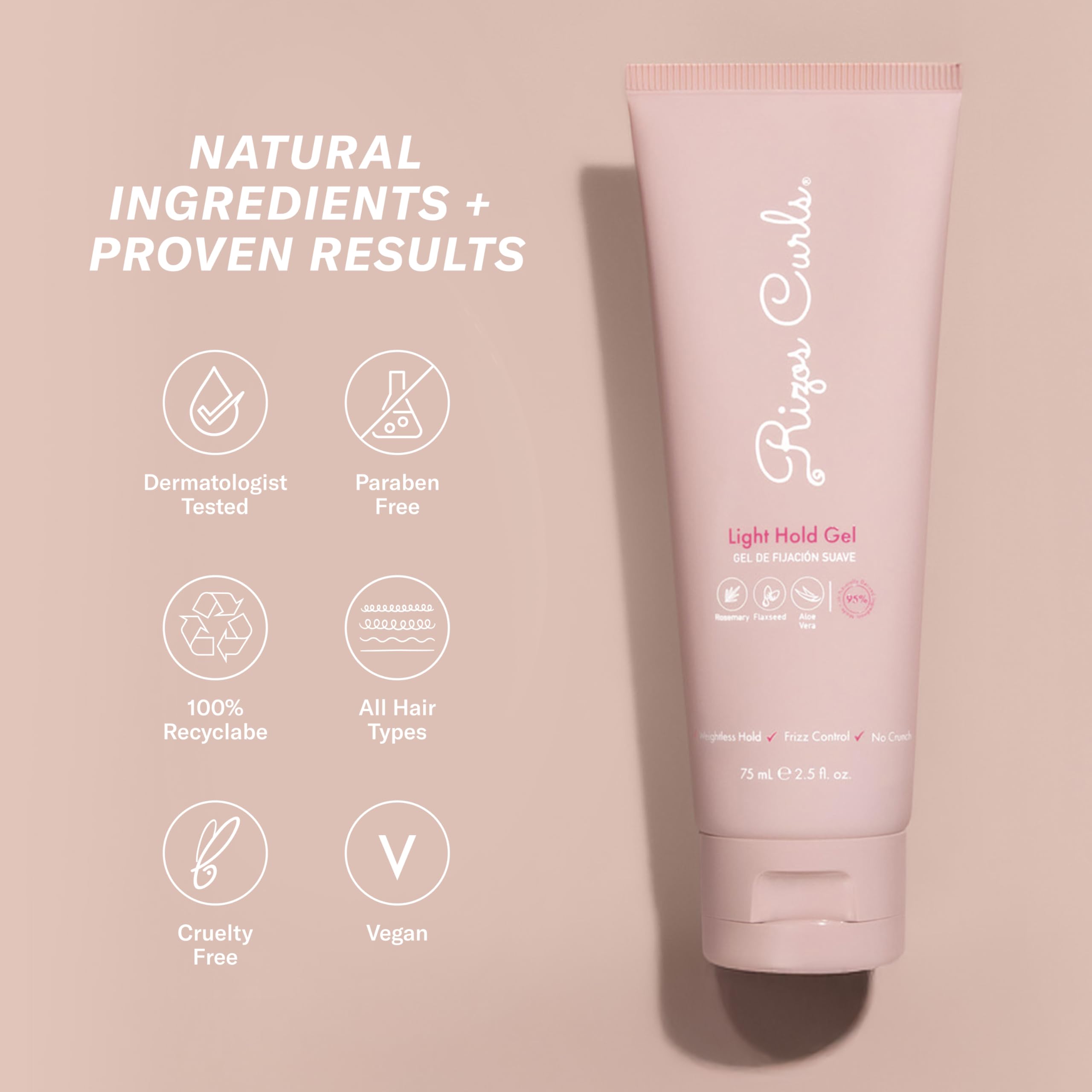 Rizos Curls Light Hold Gel color-safe, sulfate-free, and paraben-free formula.