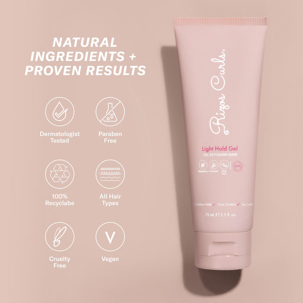 Rizos Curls Light Hold Gel color-safe, sulfate-free, and paraben-free formula.