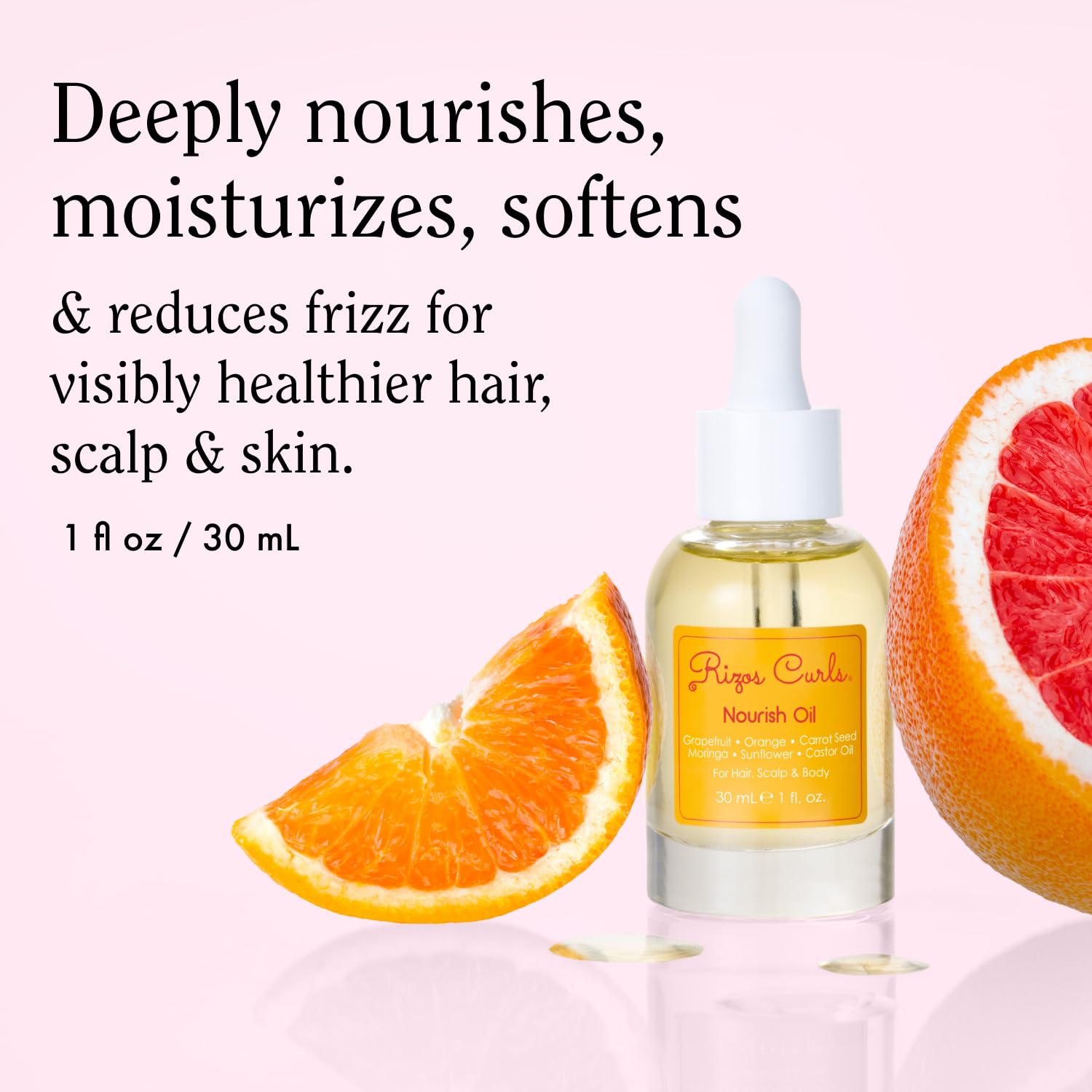 Rizos Curls Nourish Oil pump for easy, mess-free daily application.