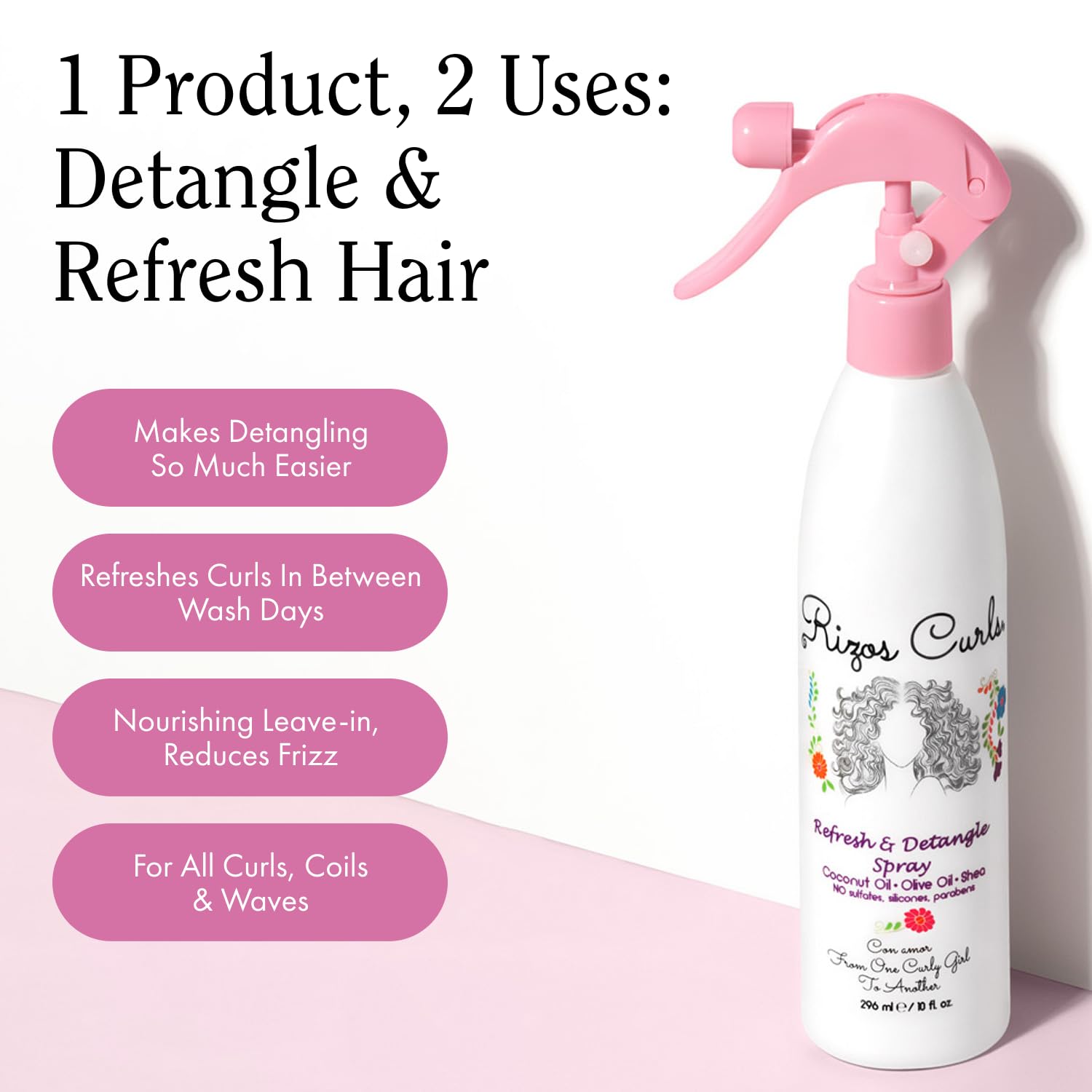 Apply Rizos Curls Refresh & Detangle to refresh next-day curls.