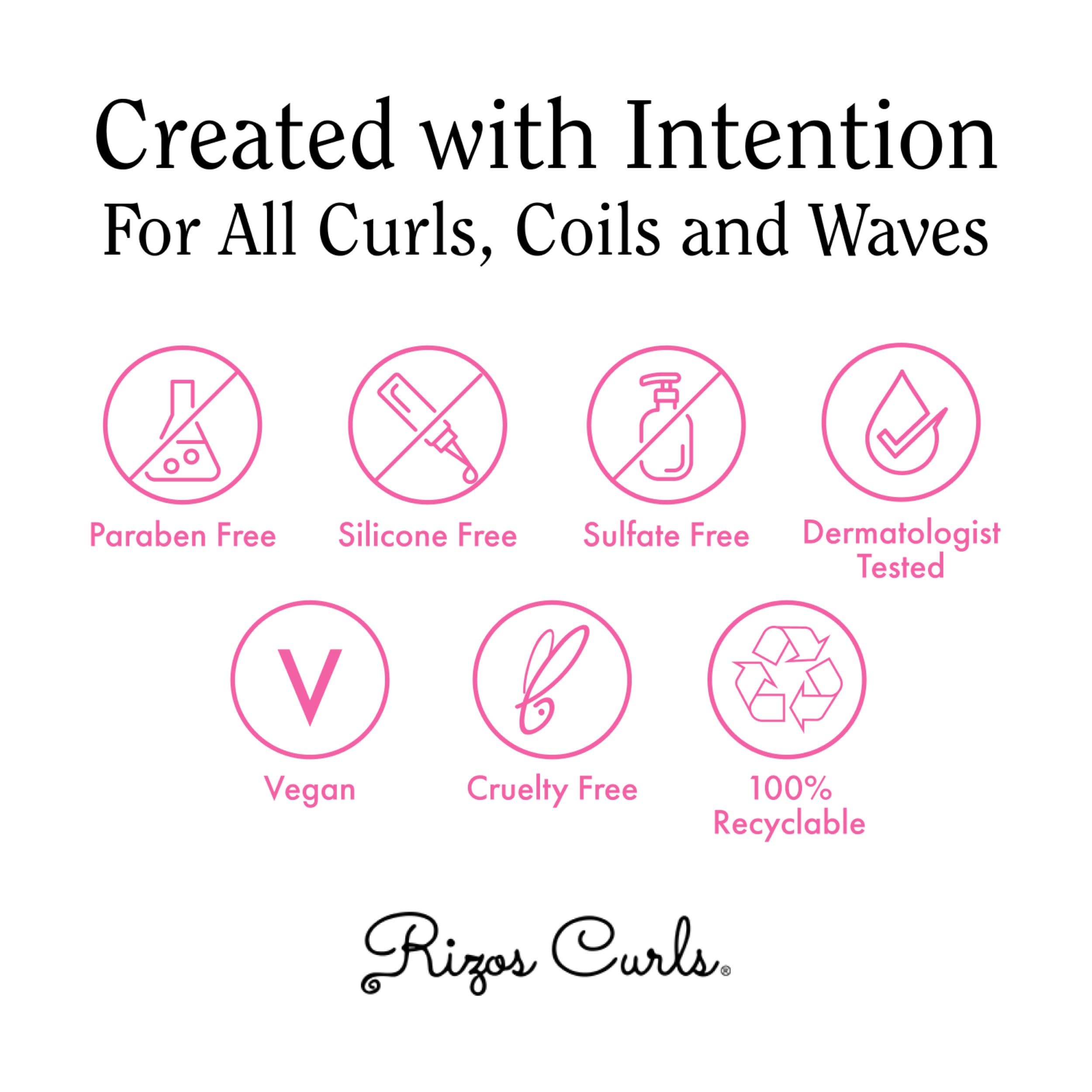 Rizos Curls vegan cruelty-free symbol reinforces ethical product.