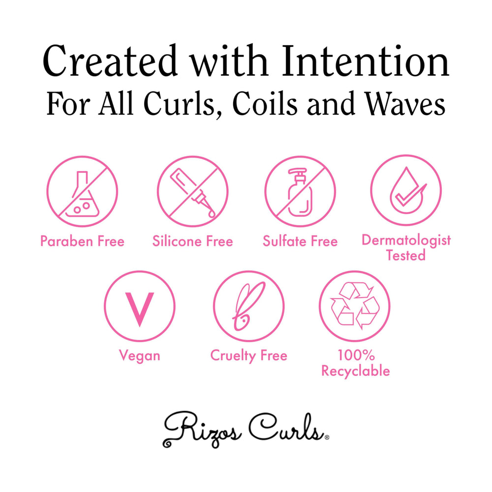 Rizos Curls vegan cruelty-free symbol reinforces ethical product.