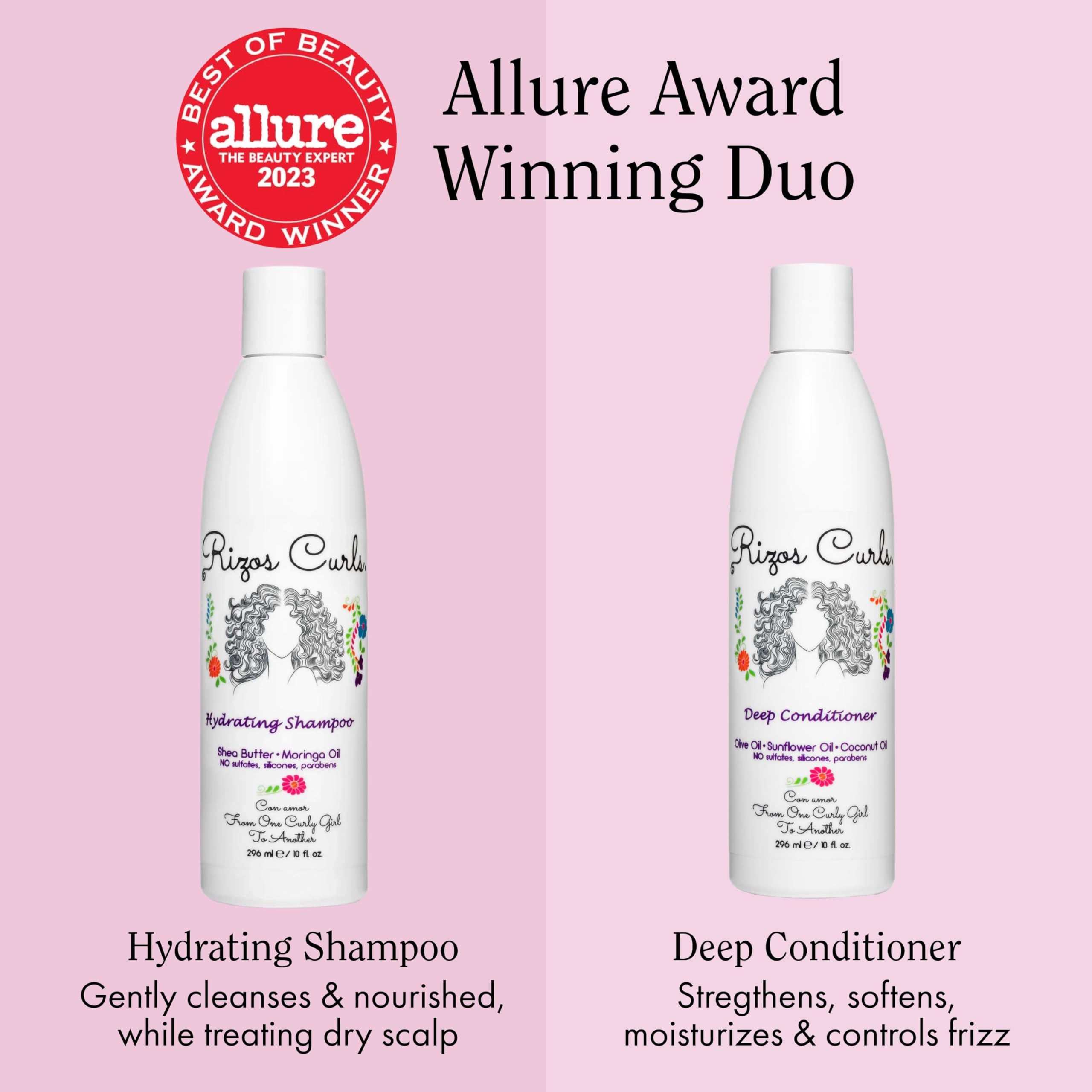 Rizos Curls Deep Conditioner tube application showing nourishing slip for detangling.