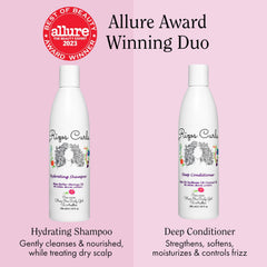 Rizos Curls Deep Conditioner tube application showing nourishing slip for detangling.