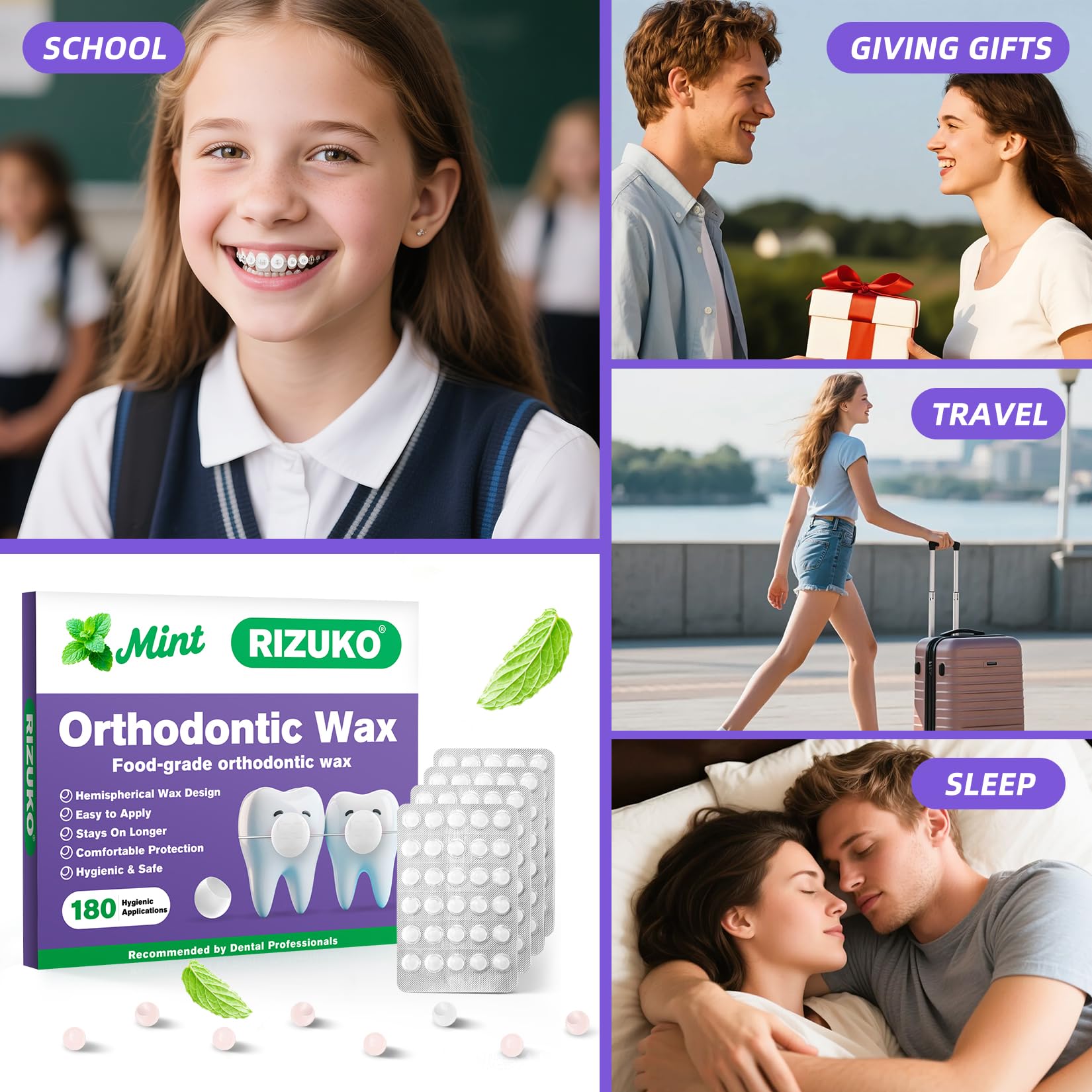 RIZUKO travel-pack orthodontic wax dots for on-the-go relief and portability.