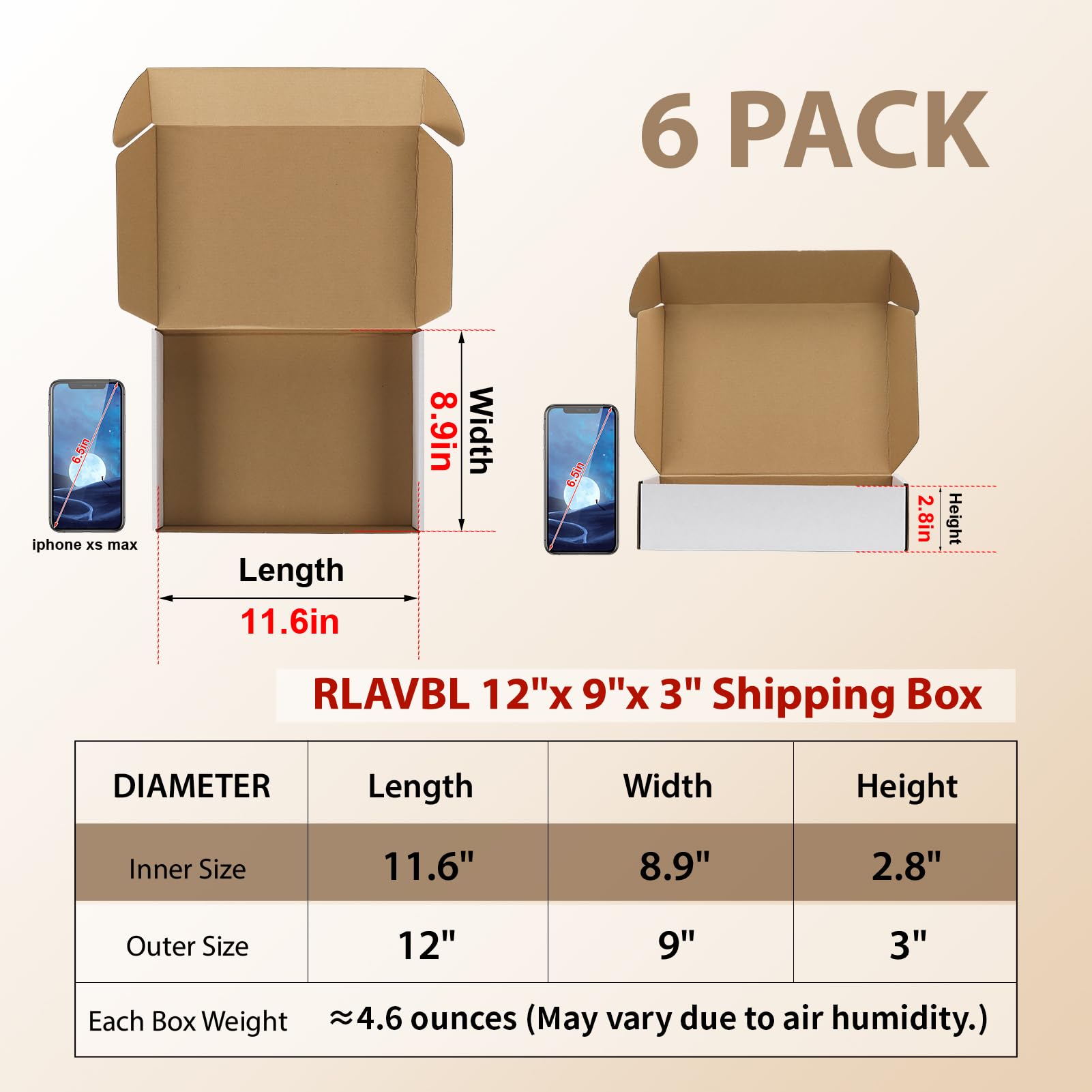 RLAVBL 12x9x3 shipping box assembled, quick setup for lightweight shipments