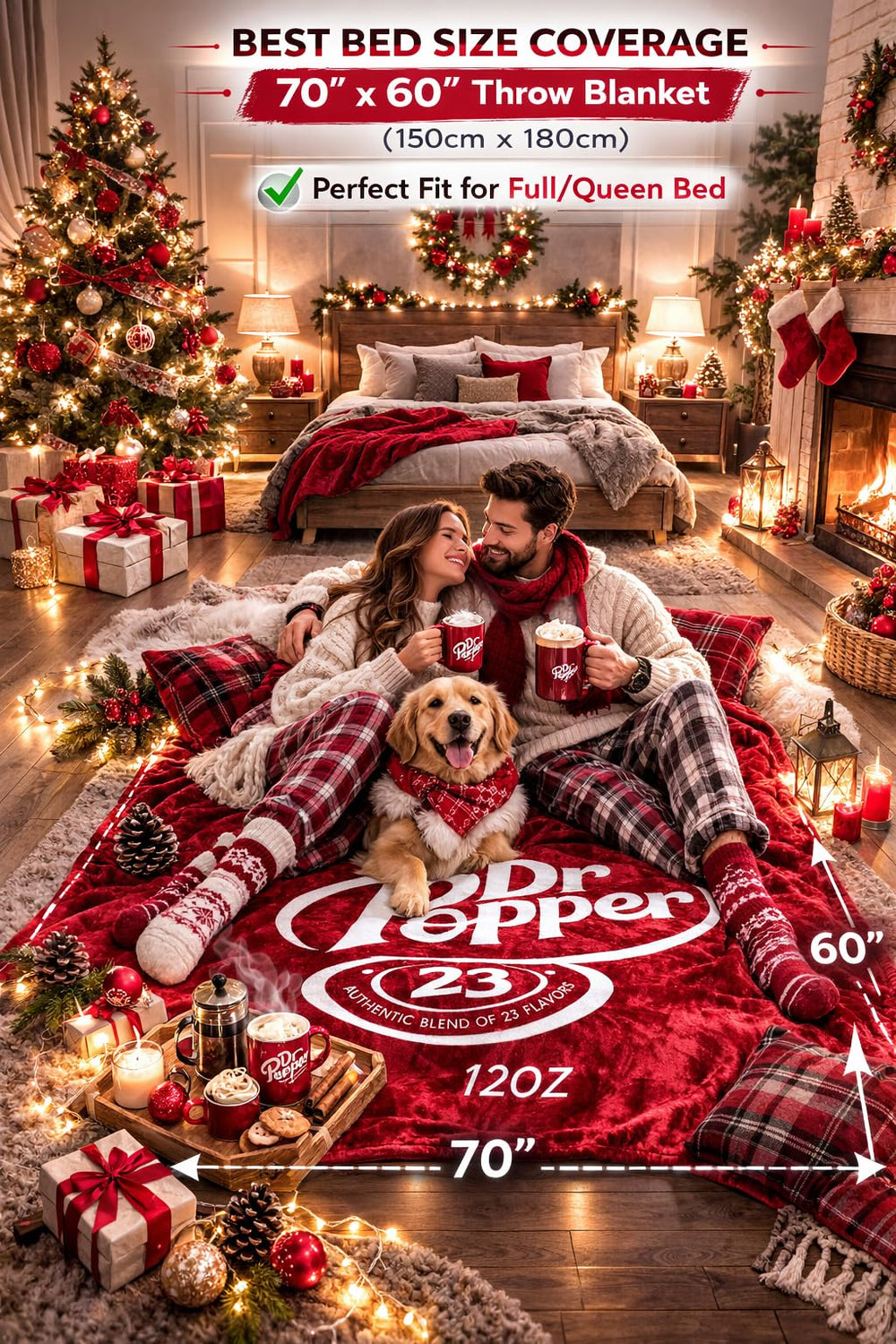 RMKA Dr Pepper blanket draped on a couch creates a cozy focal point in living rooms.