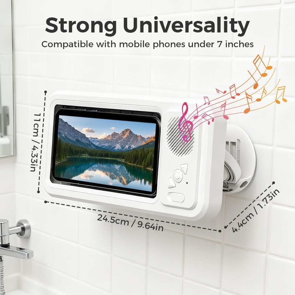 RMOKISIN secure 60-degree clamp keeps phones snug during shower routines.