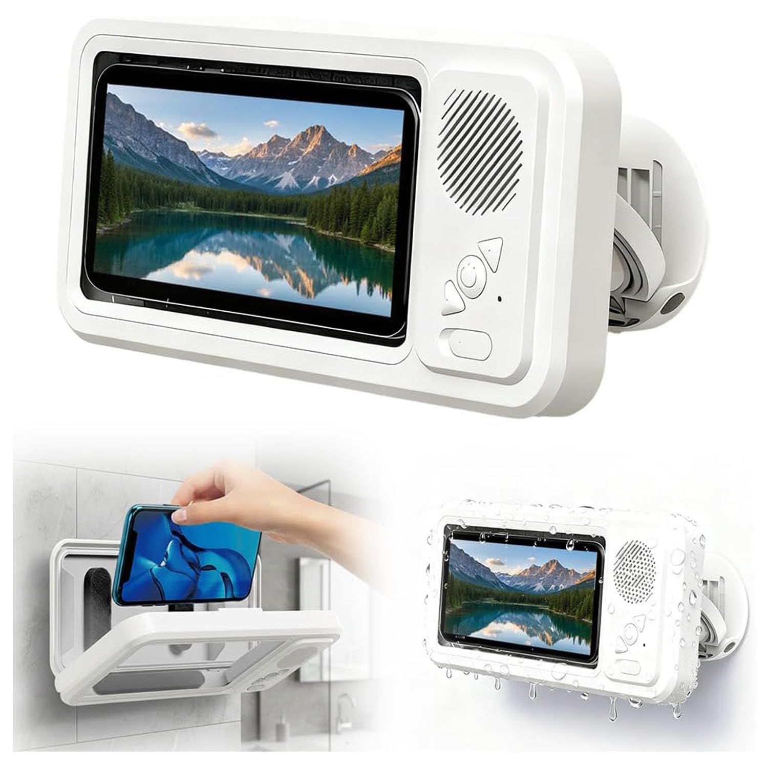 RMOKISIN shower phone holder secures your device in wet bathrooms for hands-free use.