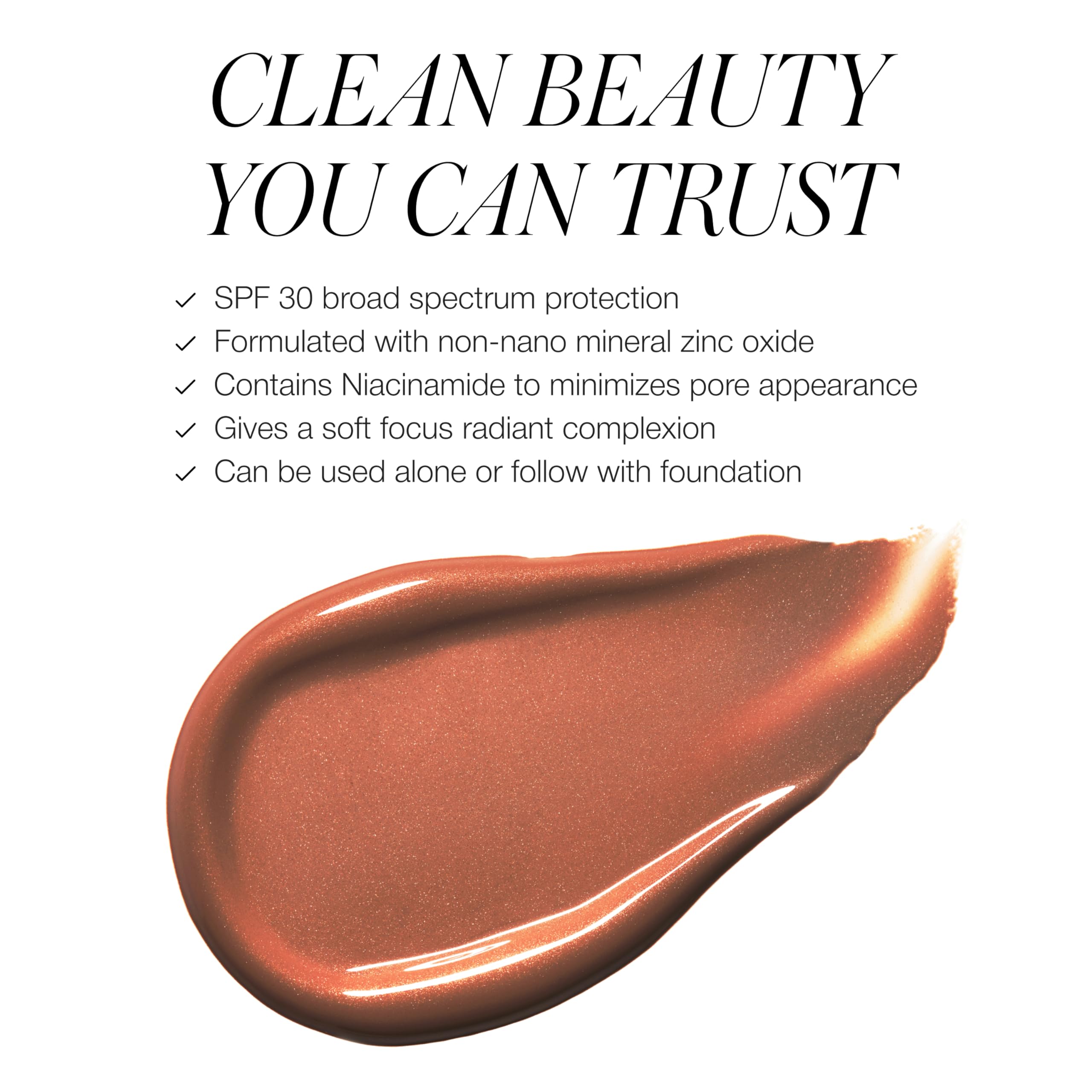 RMS Beauty SuperNatural Radiant Serum SPF 30 mineral protection for daily wear.