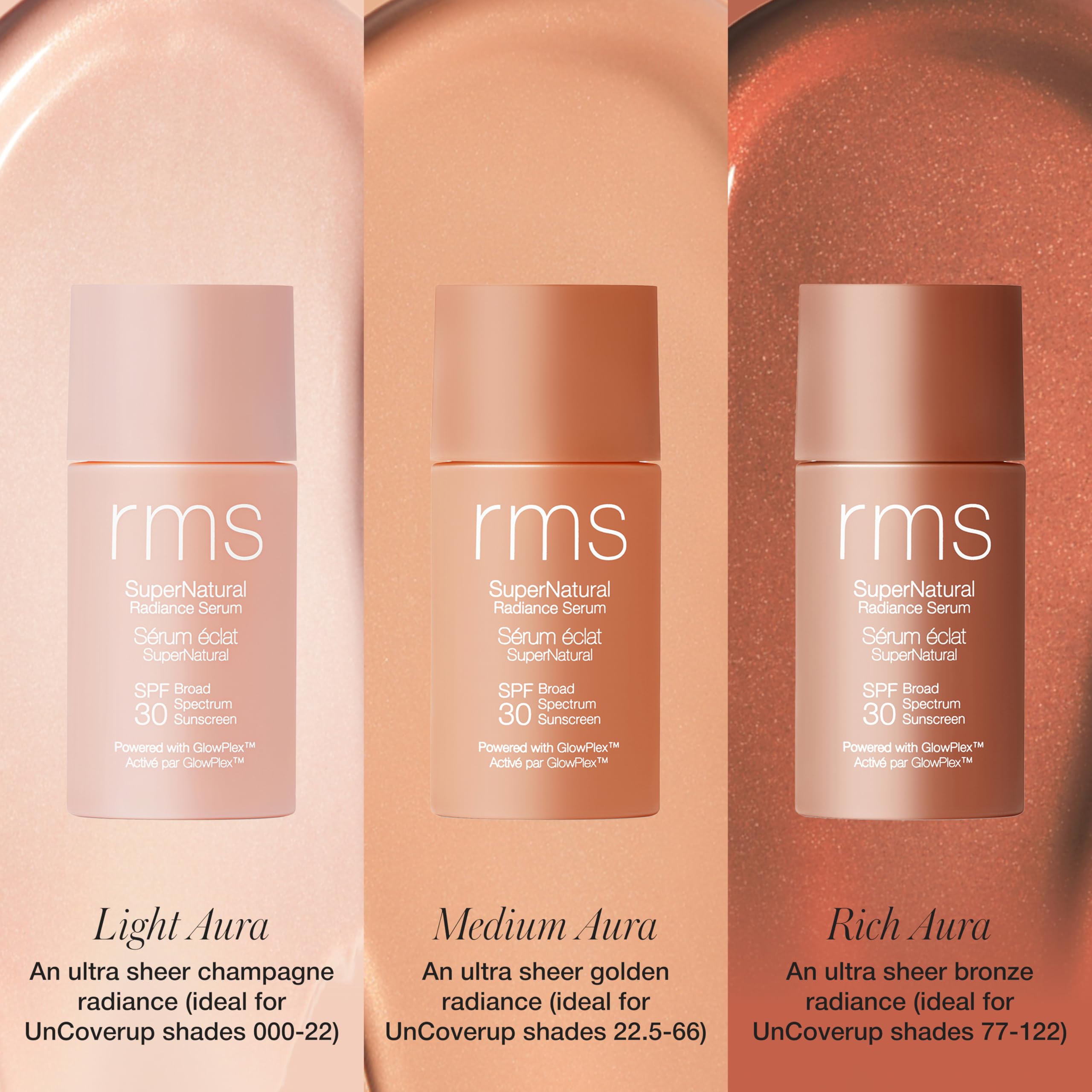 RMS Beauty SuperNatural Radiant Serum SPF 30 natural glow on skin.