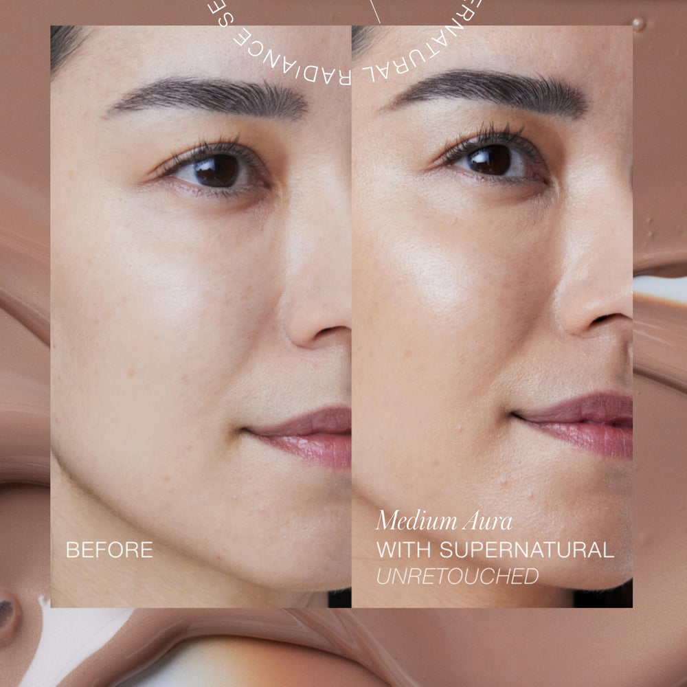 RMS Beauty SuperNatural Radiant Serum SPF 30 tinted glow on skin offers sheer coverage.