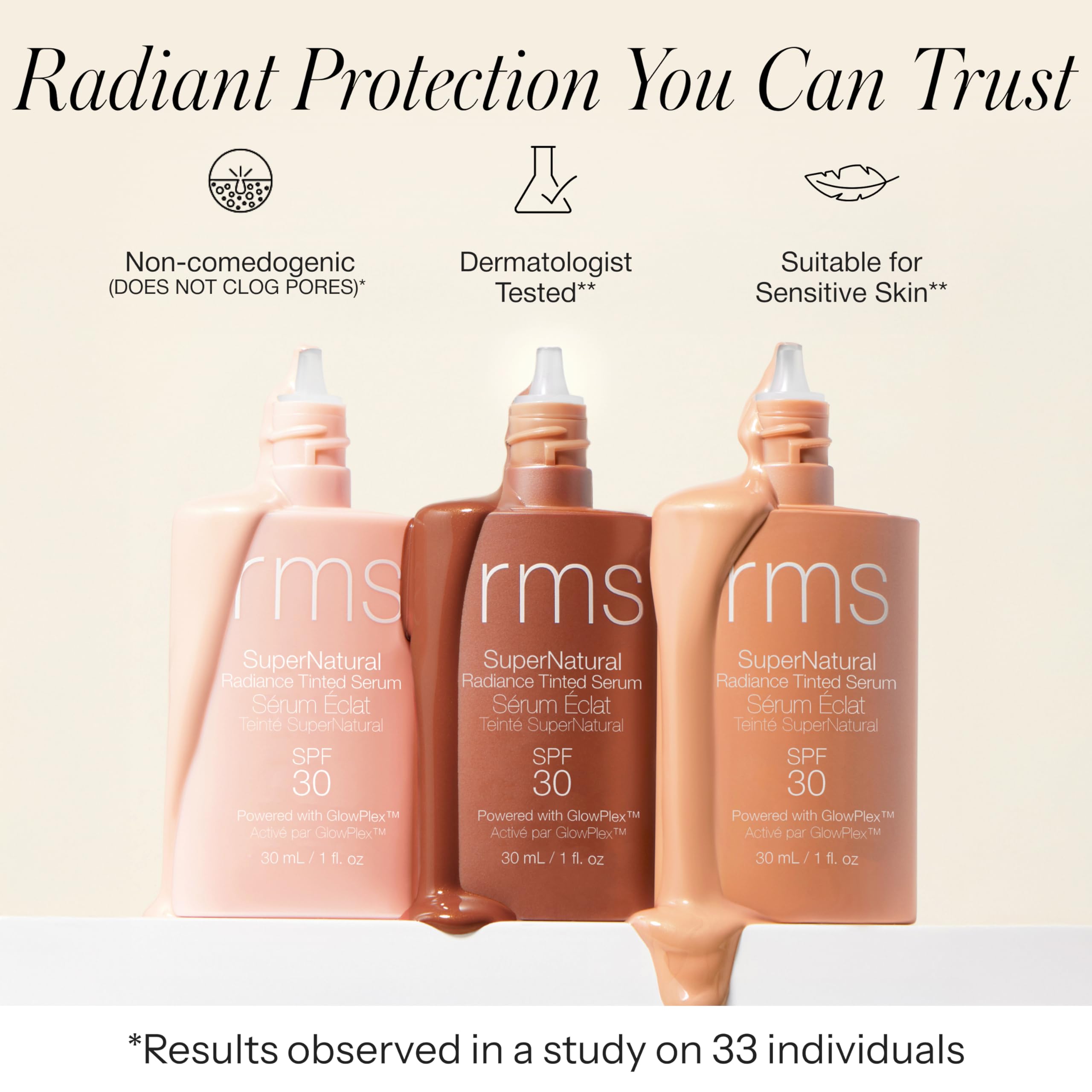 RMS Beauty SuperNatural Radiant Serum SPF 30 under makeup ready for routine.