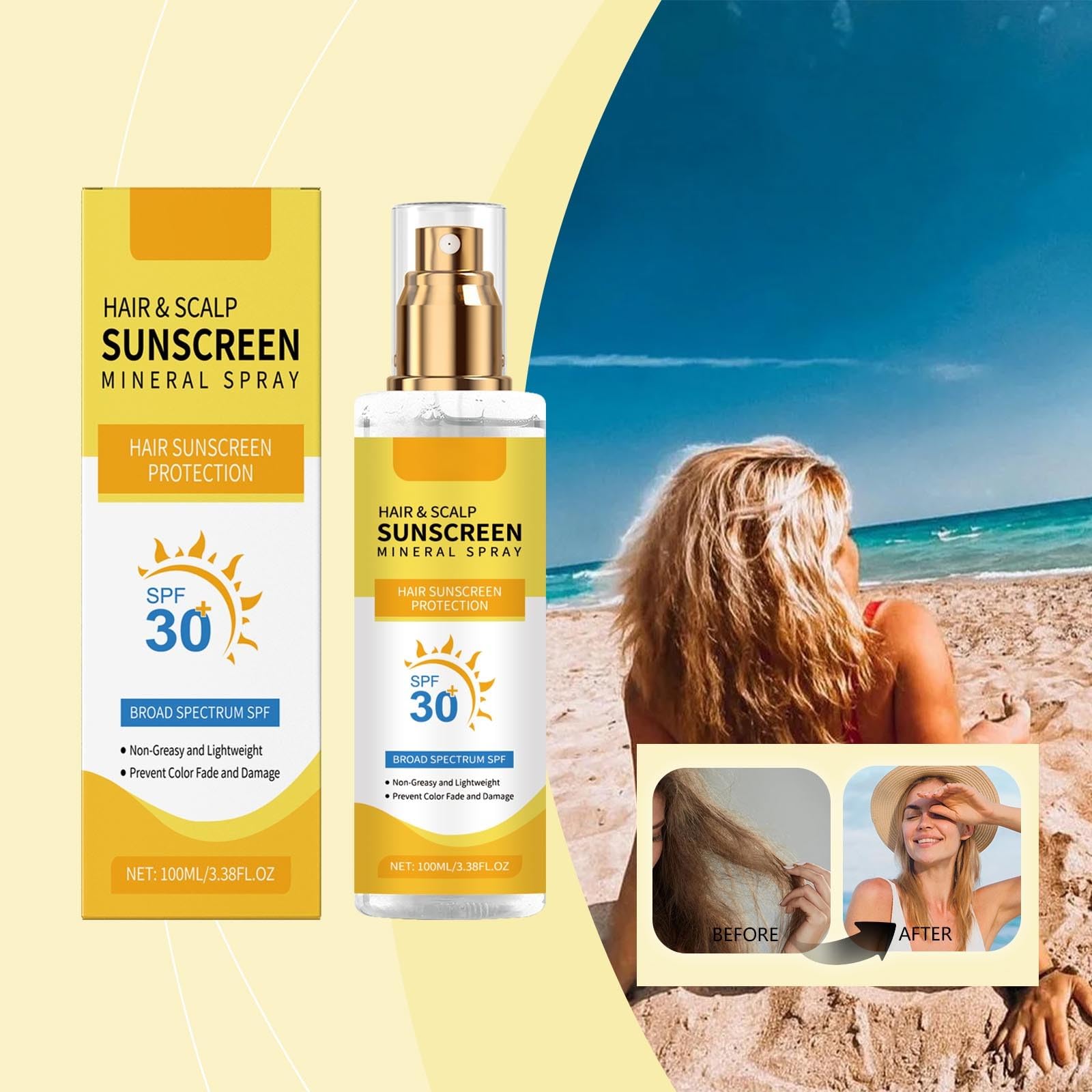 RnemiTe-amo applying spray to dyed hair for UV protection