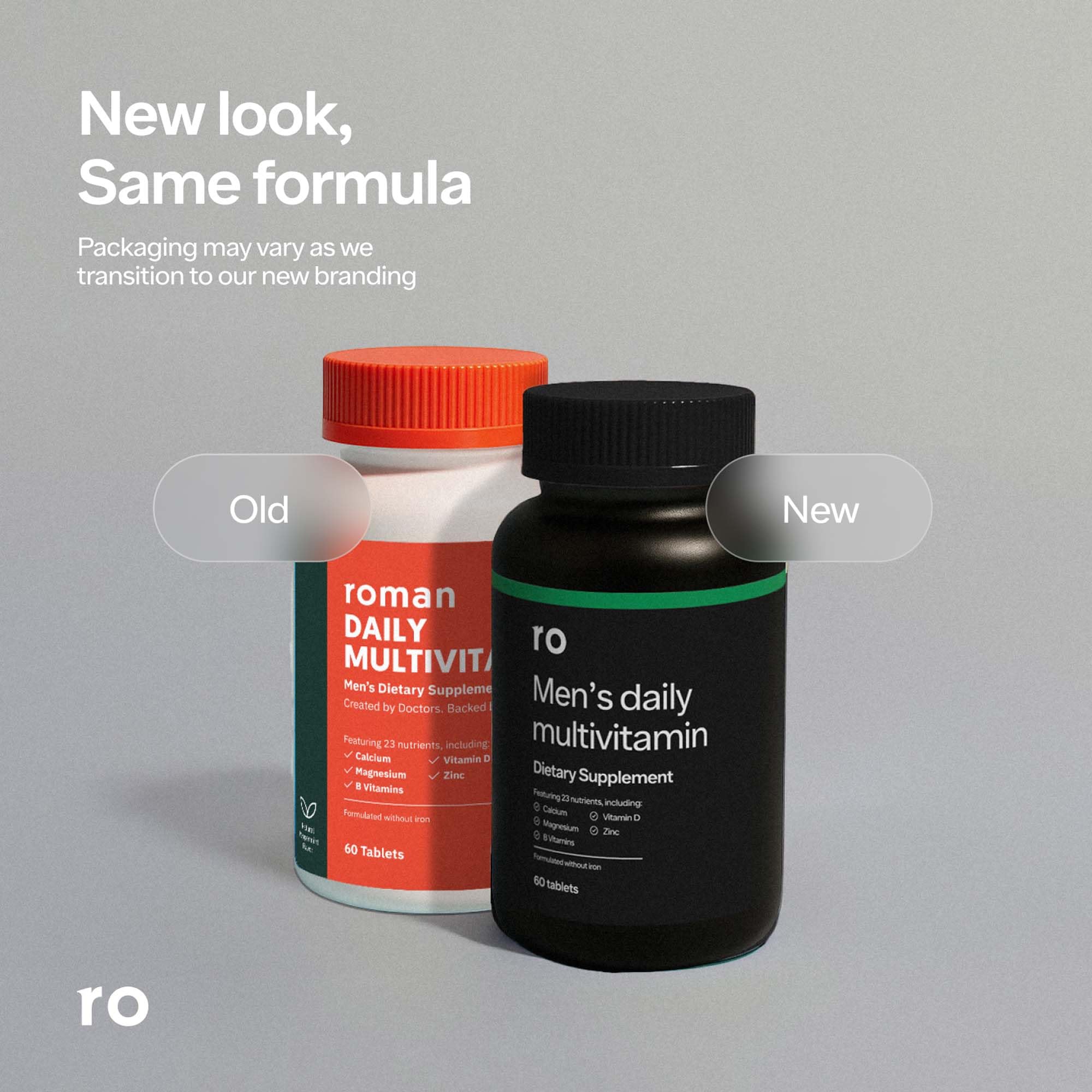 Ro Daily Multivitamin for Men peppermint-flavored tablet close-up for flavor appeal.