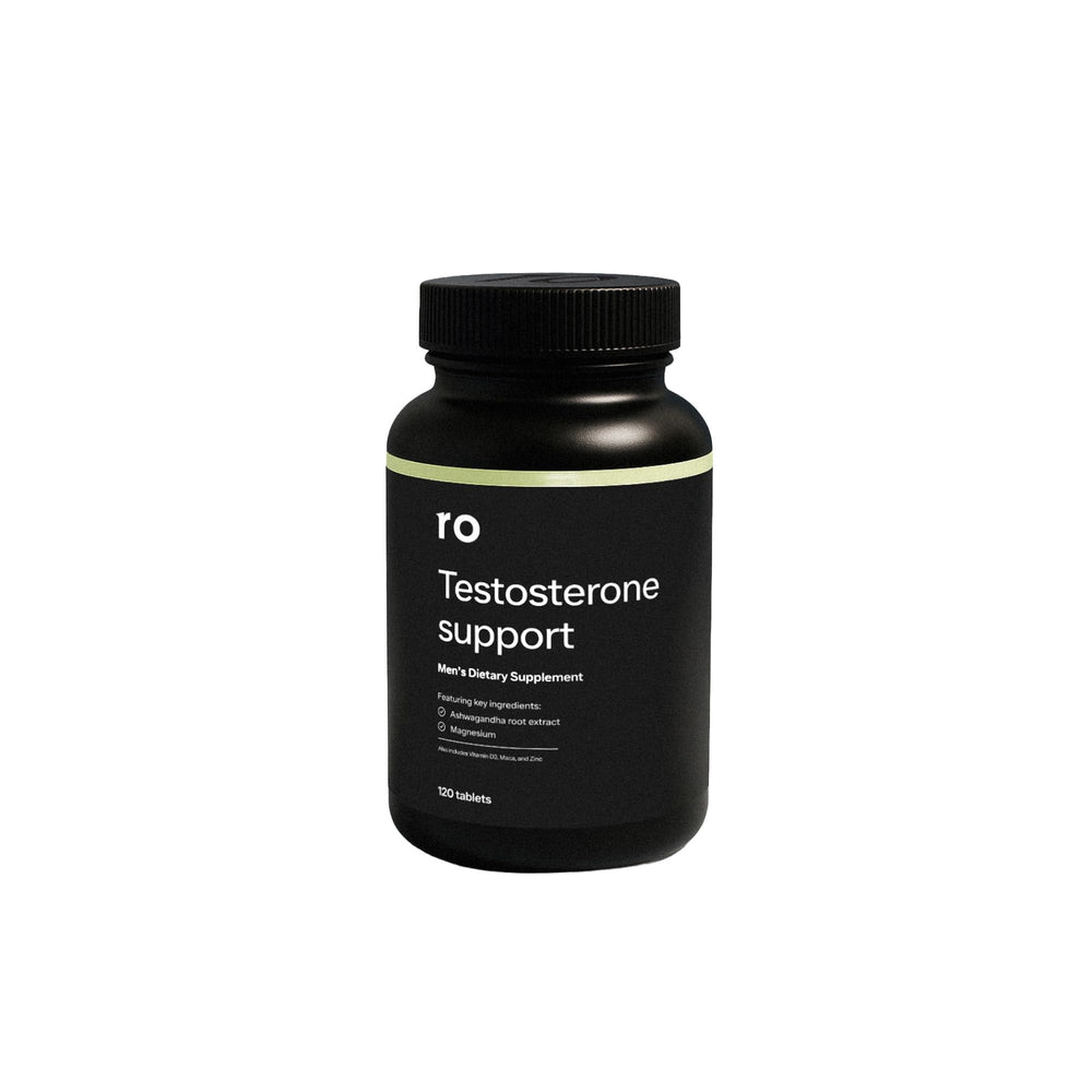 Ro Testosterone Support bottle front, signaling daily wellness and natural testosterone support.