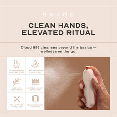 Roame Cloud 999 bottle front view showing compact TSA-friendly size.