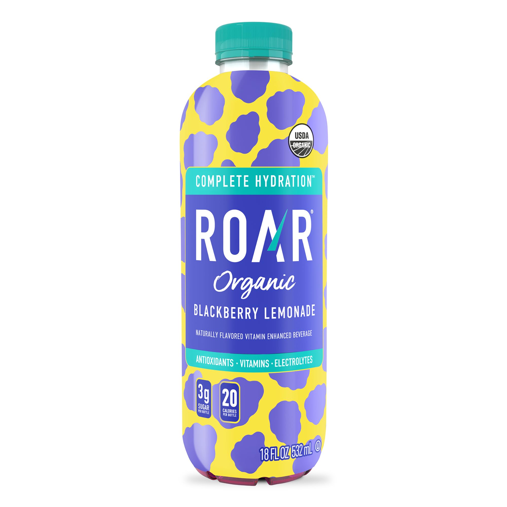 ROAR Blackberry Lemonade bottle pour showcases a flavorful hydration option.