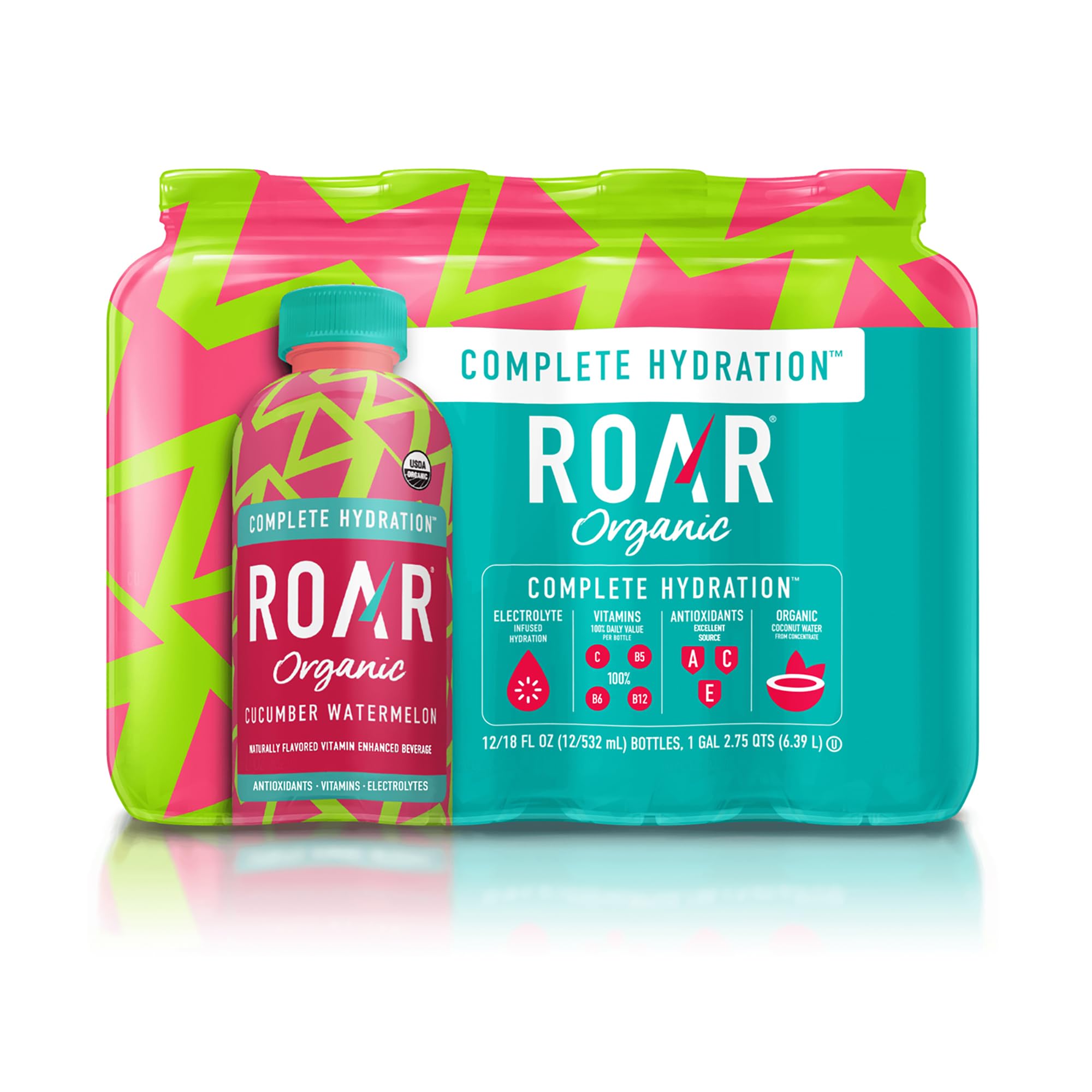 ROAR Organic Electrolyte Infusion cucumber-watermelon bottle for refreshing hydration on the go