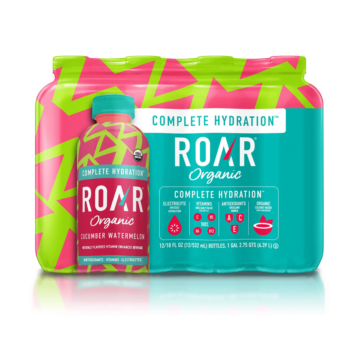 ROAR Organic Electrolyte Infusion cucumber-watermelon bottle for refreshing hydration on the go