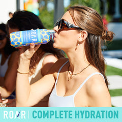 ROAR vitamins C, B5, B12 provide daily value in a refreshing beverage.