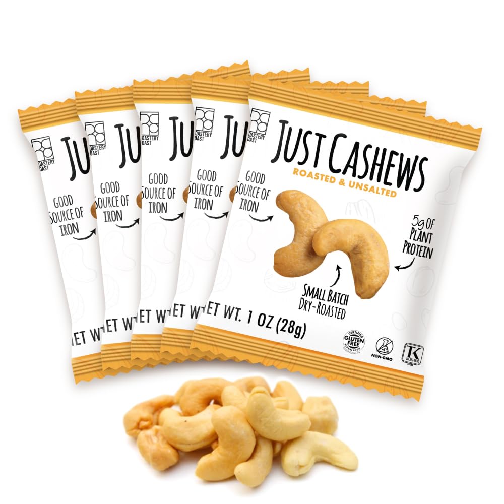 Roastery Coast Just Cashews 1 oz individually wrapped pack for easy on-the-go snacking