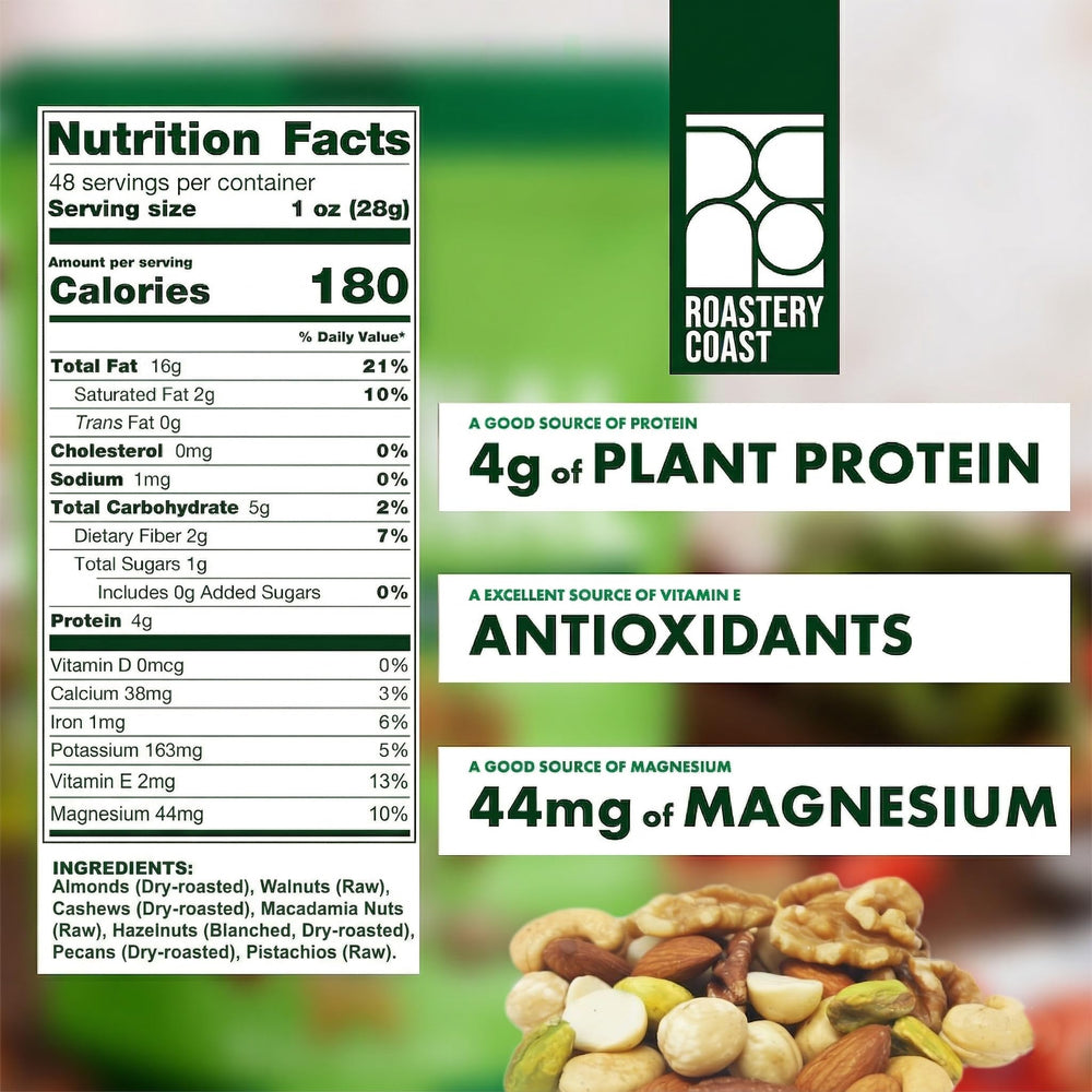 Roastery Coast premium deluxe nuts mix ideal for entertaining or adding variety.