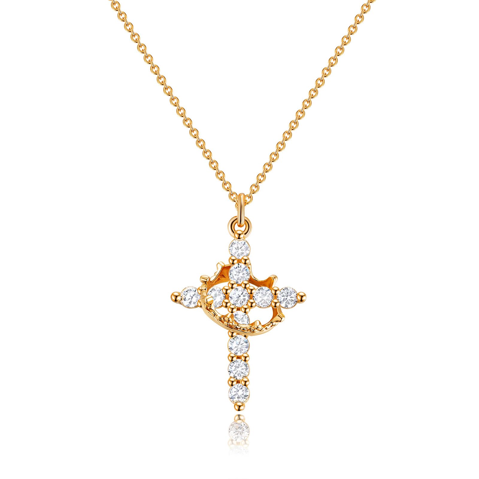 Robaice gold cross necklace closeup showing delicate shine for daily wear