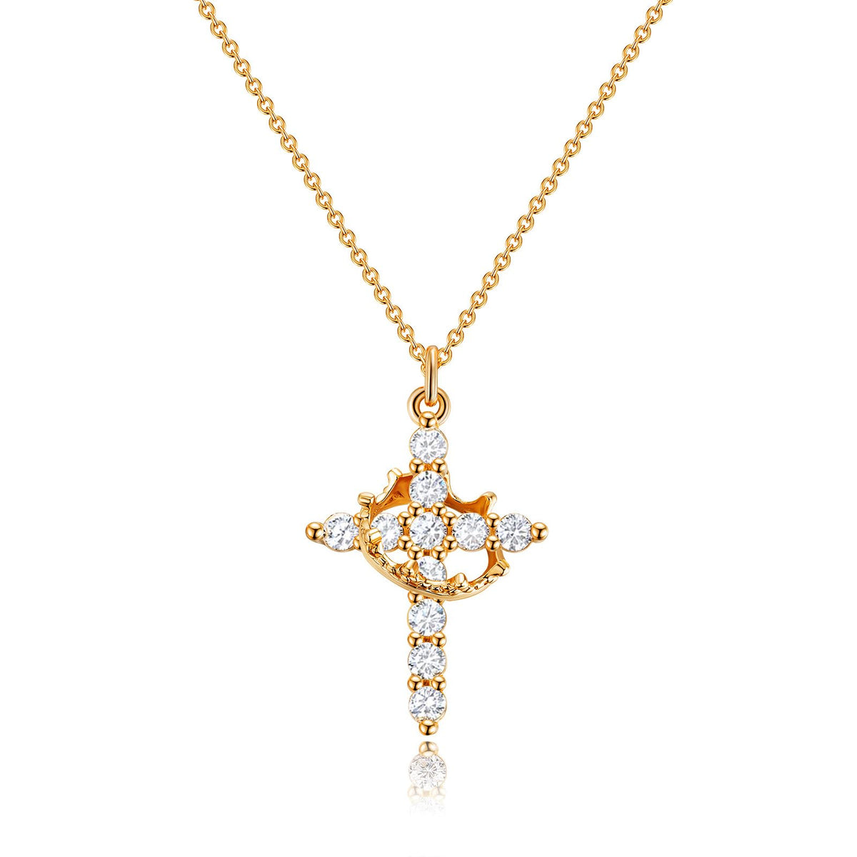 Robaice gold cross necklace closeup showing delicate shine for daily wear
