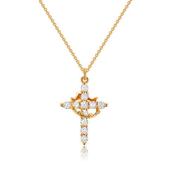 Robaice gold cross necklace closeup showing delicate shine for daily wear