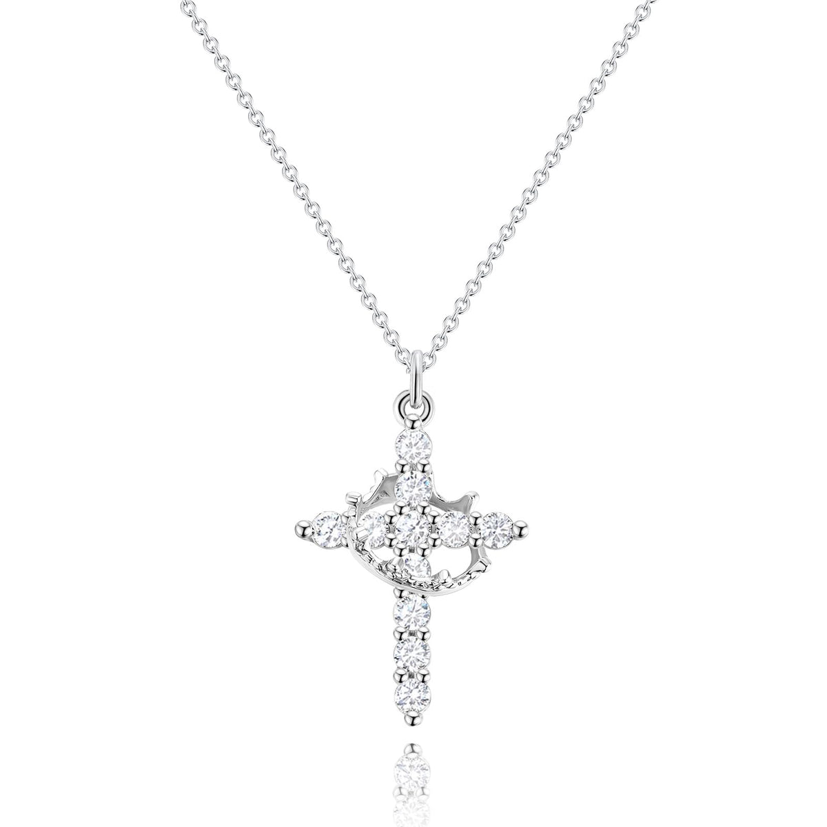 Robaice Silver Cross Necklace with crown pendant for everyday elegance.