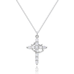 Robaice Silver Cross Necklace with crown pendant for everyday elegance.