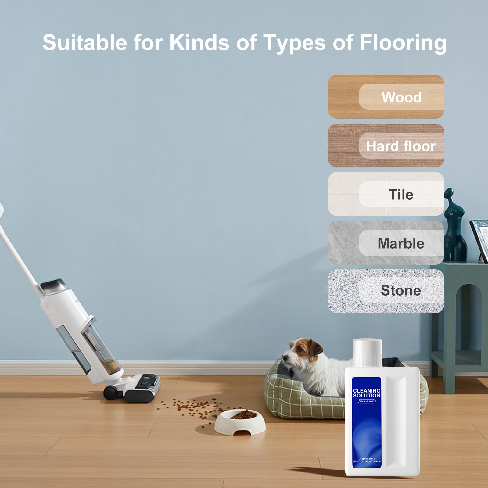 Robot vacuum with mop attachment uses the solution to clean floors.