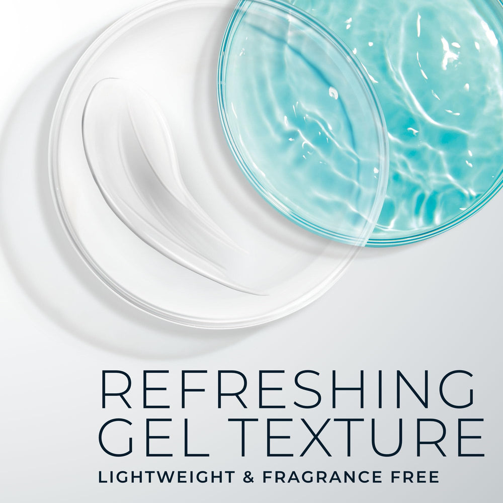 Under-eye care cue highlights caffeine de-puff action.