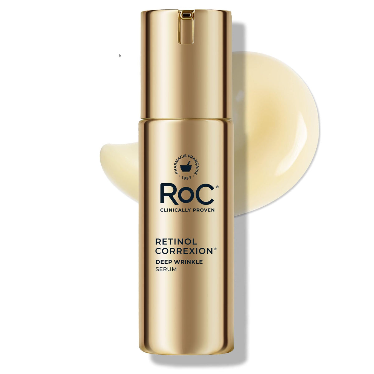 RoC Correxion Deep Wrinkle Serum bottle front shows sleek packaging for smoother skin