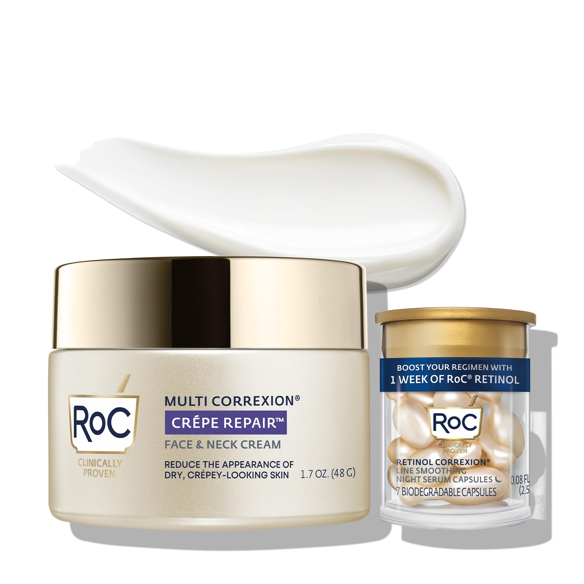 RoC crepe repair cream jar-pump illustrating daily hydration and smoothing
