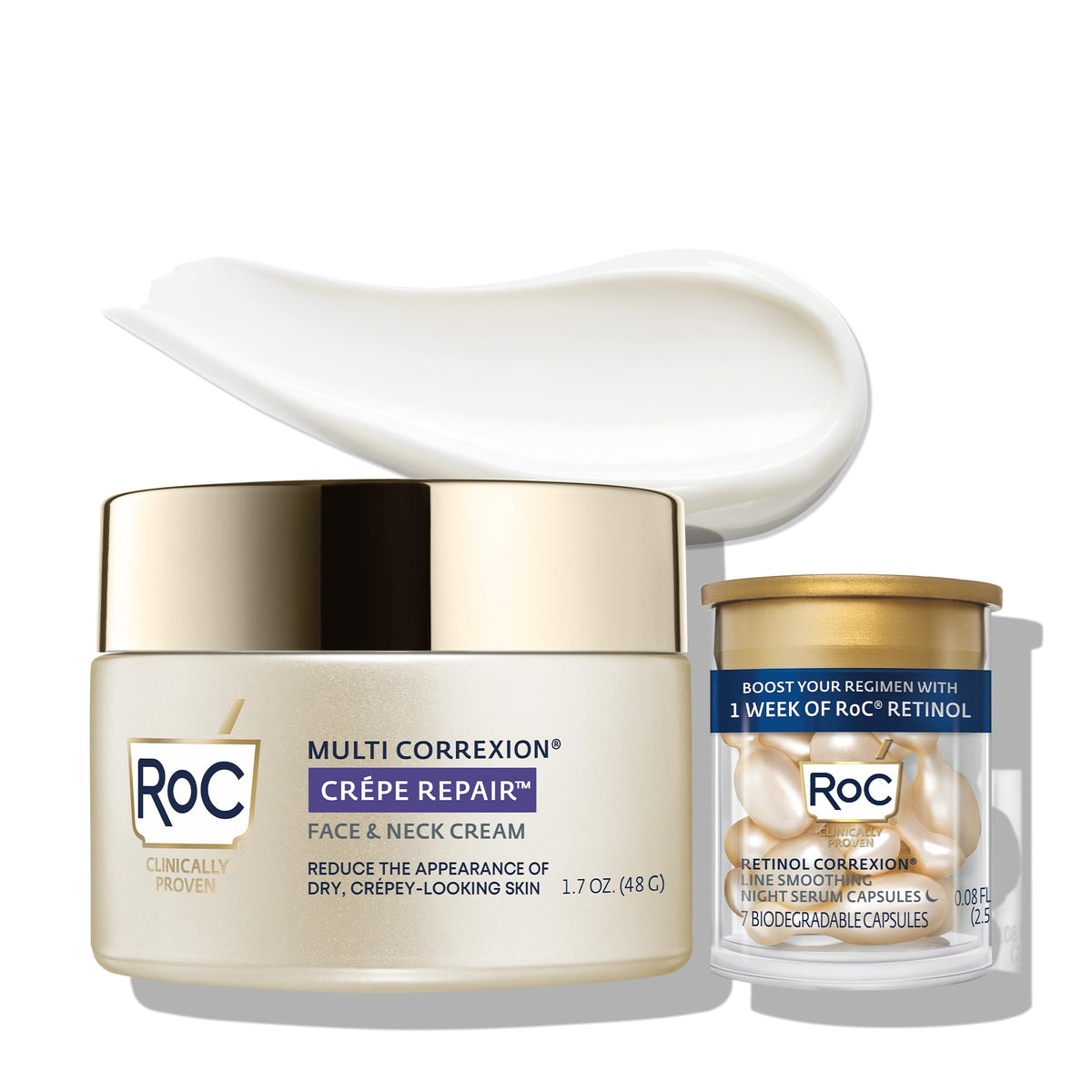 RoC crepe repair cream jar-pump illustrating daily hydration and smoothing