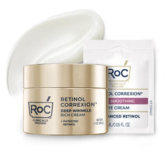 RoC Deep Wrinkle Rich Cream jar close-up shows fragrance-free, hydrating formula