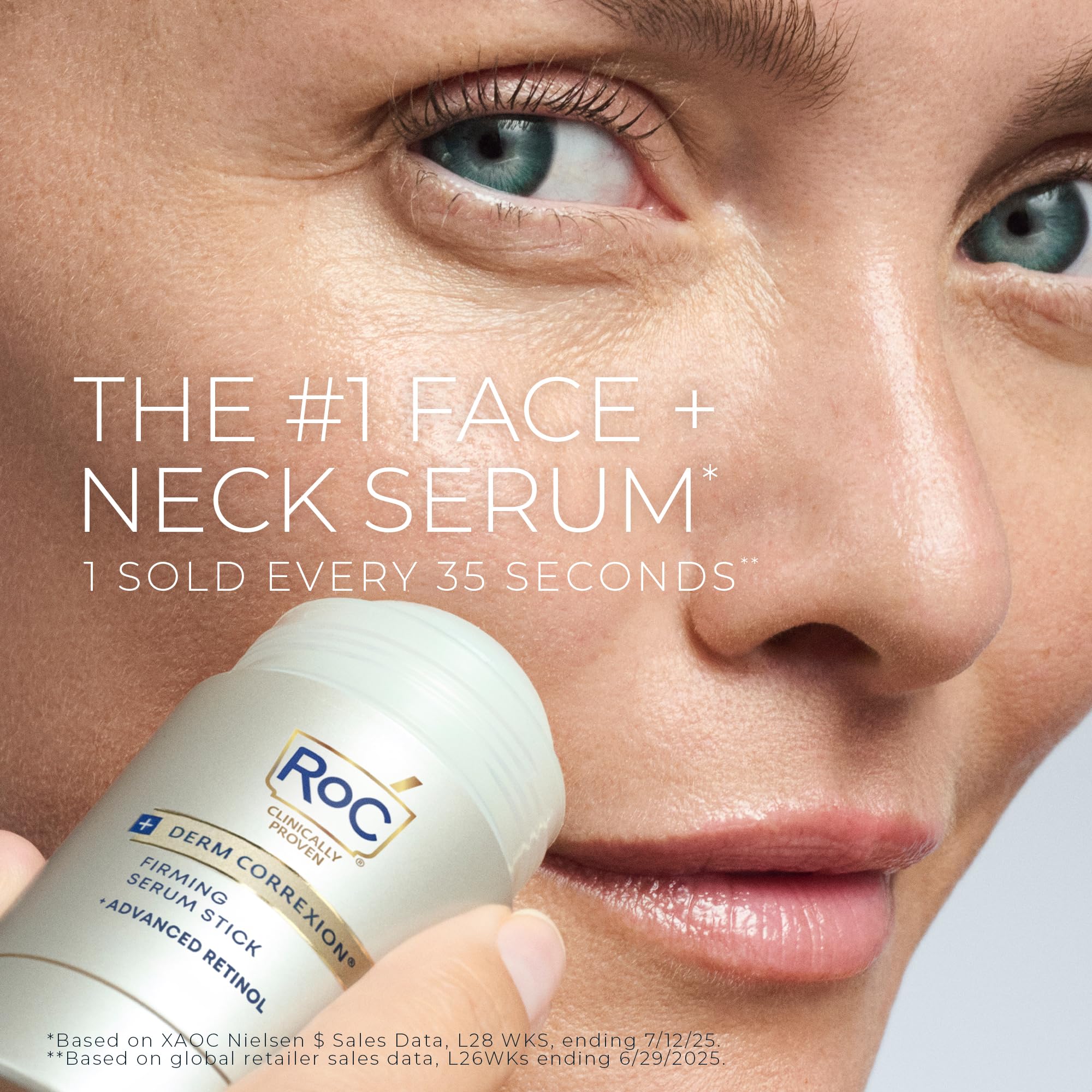 RoC serum stick applies smoothly to skin for targeted tightening.